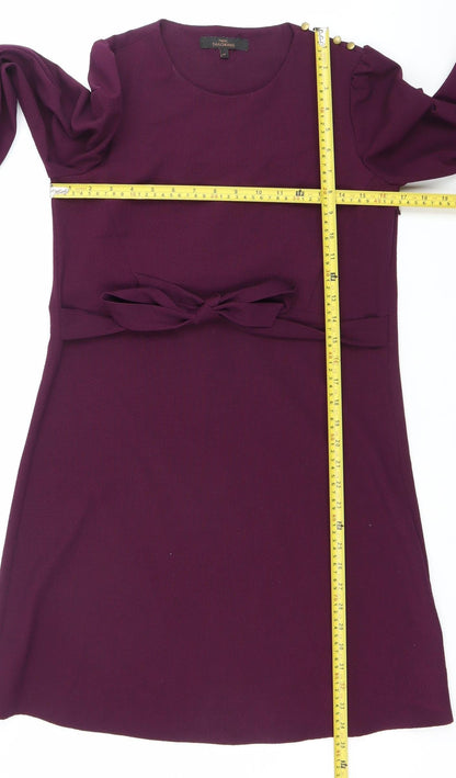 Next Women Purple Shift Dress Size 8 Long Sleeve Bow Detail