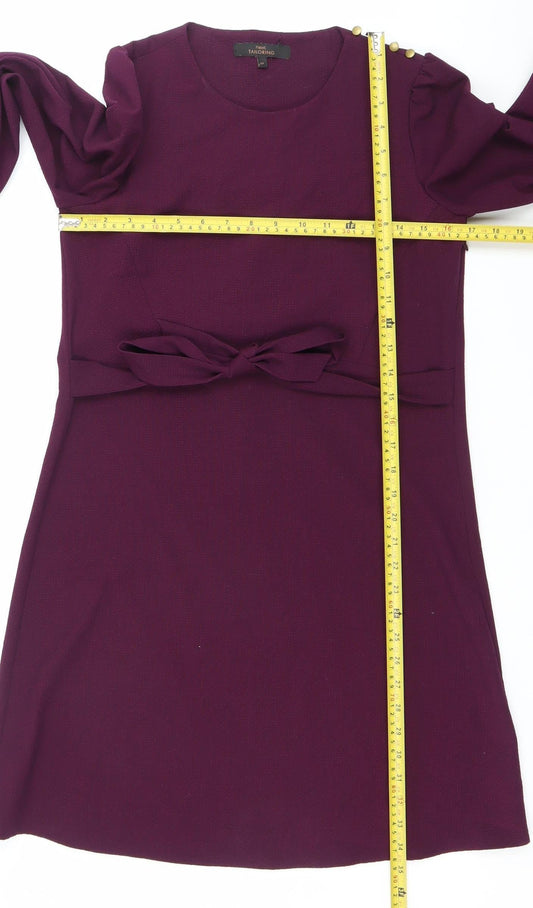 Next Women Purple Shift Dress Size 8 Long Sleeve Bow Detail