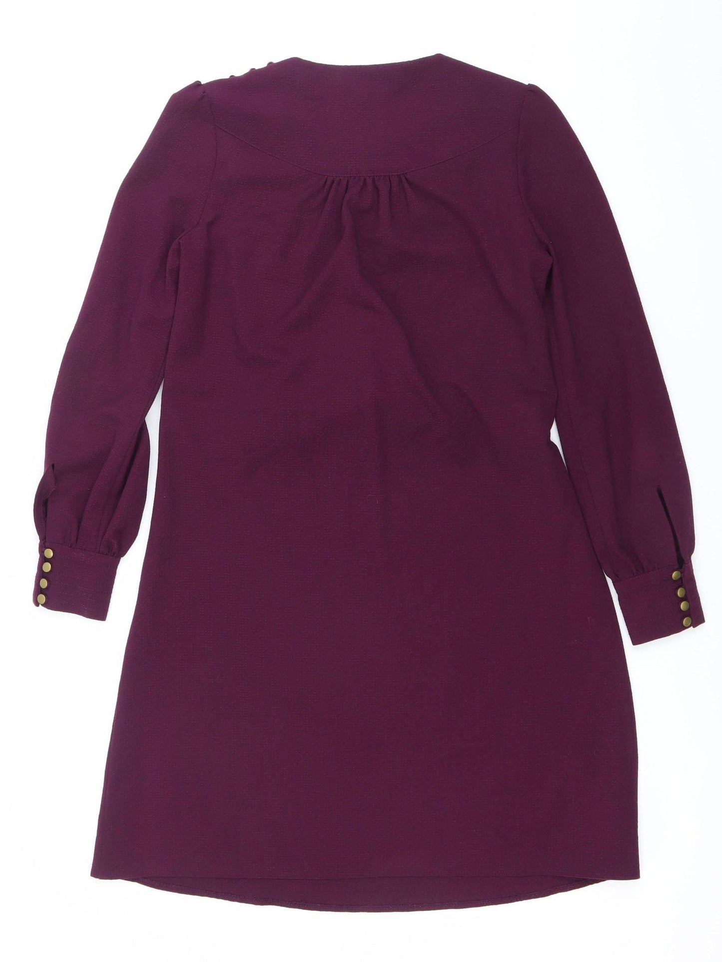 Next Women Purple Shift Dress Size 8 Long Sleeve Bow Detail