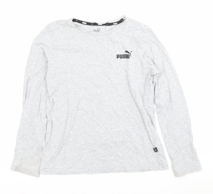 Puma Boys Grey Long Sleeve Sports T-Shirt Size S Cotton Crew Neck