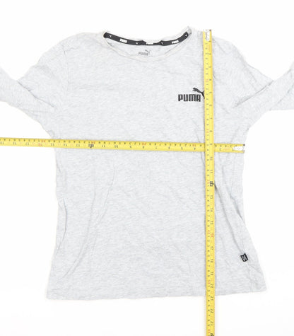 Puma Boys Grey Long Sleeve Sports T-Shirt Size S Cotton Crew Neck