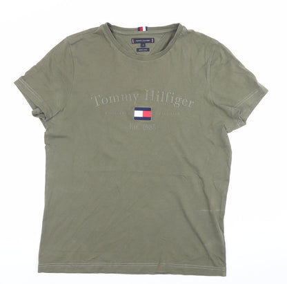Tommy Hilfiger Men's Green Cotton Logo T-Shirt Size M