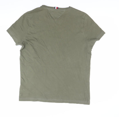 Tommy Hilfiger Men's Green Cotton Logo T-Shirt Size M
