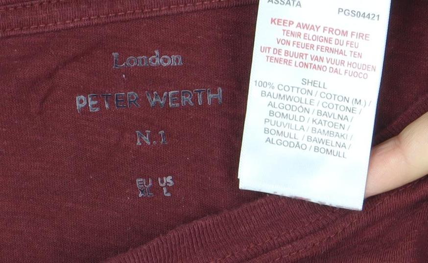 Peter Werth Men’s Red XL Crew Neck Cotton T-Shirt with Pocket