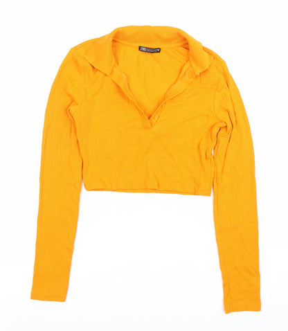 Womens UK Size S Zara Orange Cropped Button-Up