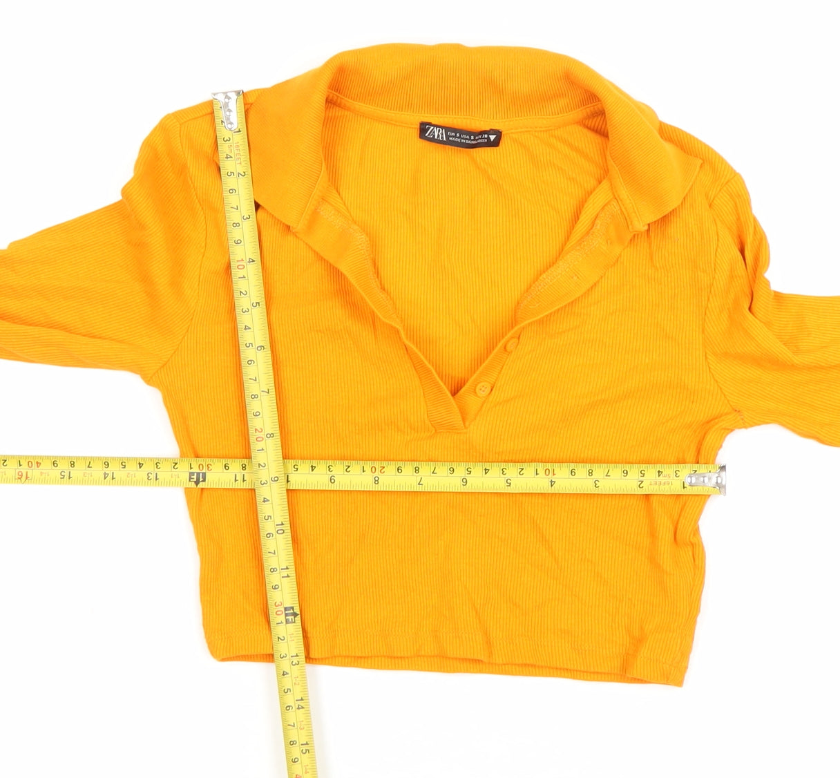 Womens UK Size S Zara Orange Cropped Button-Up