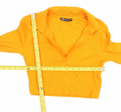 Womens UK Size S Zara Orange Cropped Button-Up