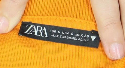 Womens UK Size S Zara Orange Cropped Button-Up