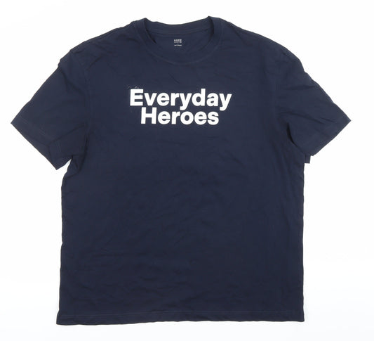 Marks and Spencer Men's Blue Graphic Everyday Heroes Father's Day T-Shirt Size L