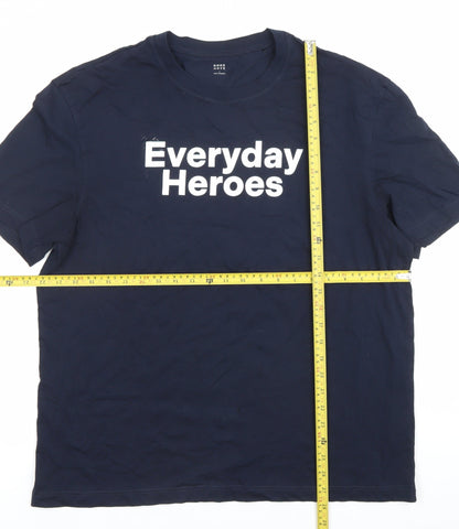 Marks and Spencer Men's Blue Graphic Everyday Heroes Father's Day T-Shirt Size L