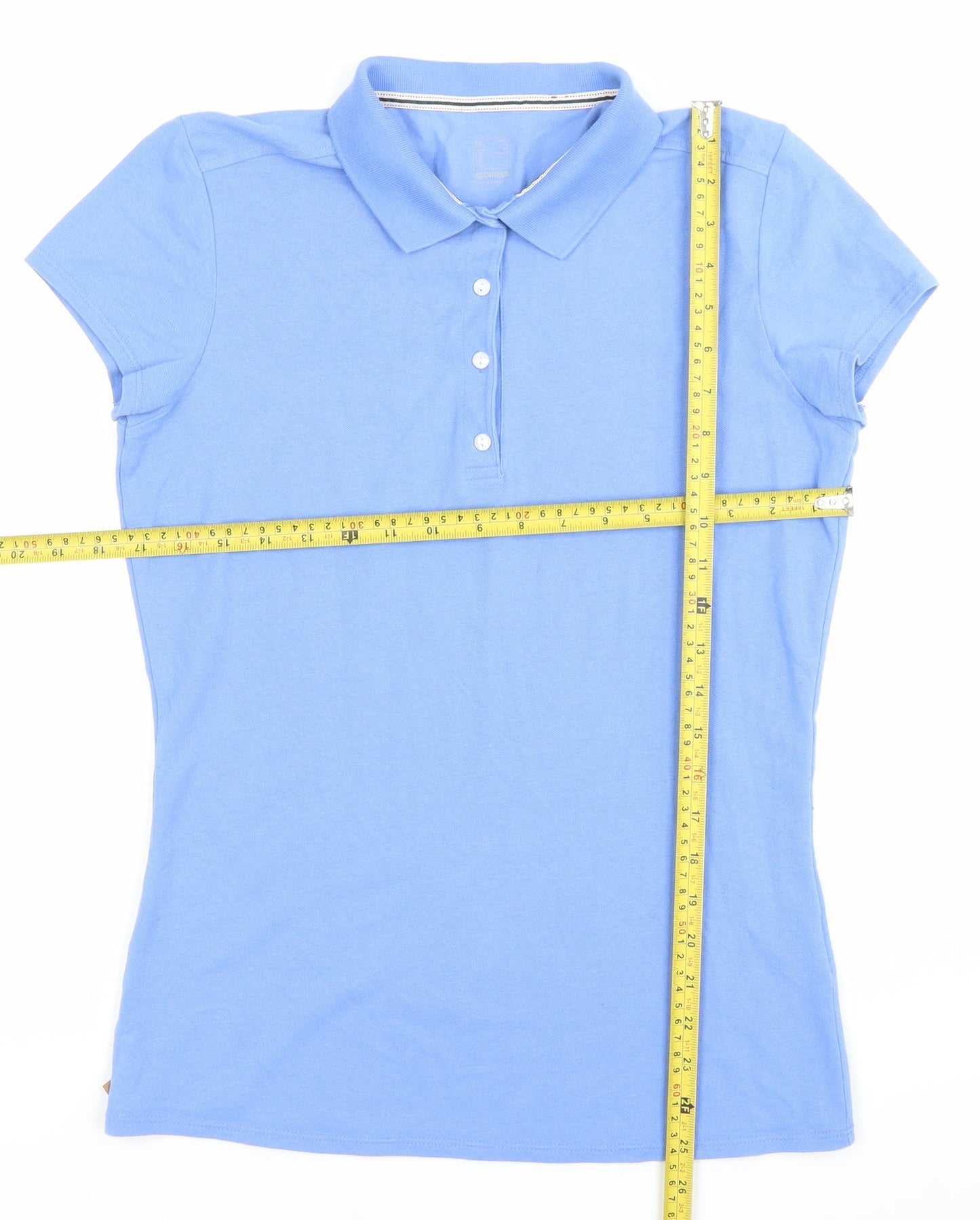 Decathlon Womens Blue Polo Shirt Size M Slim Fit Cotton Stretch
