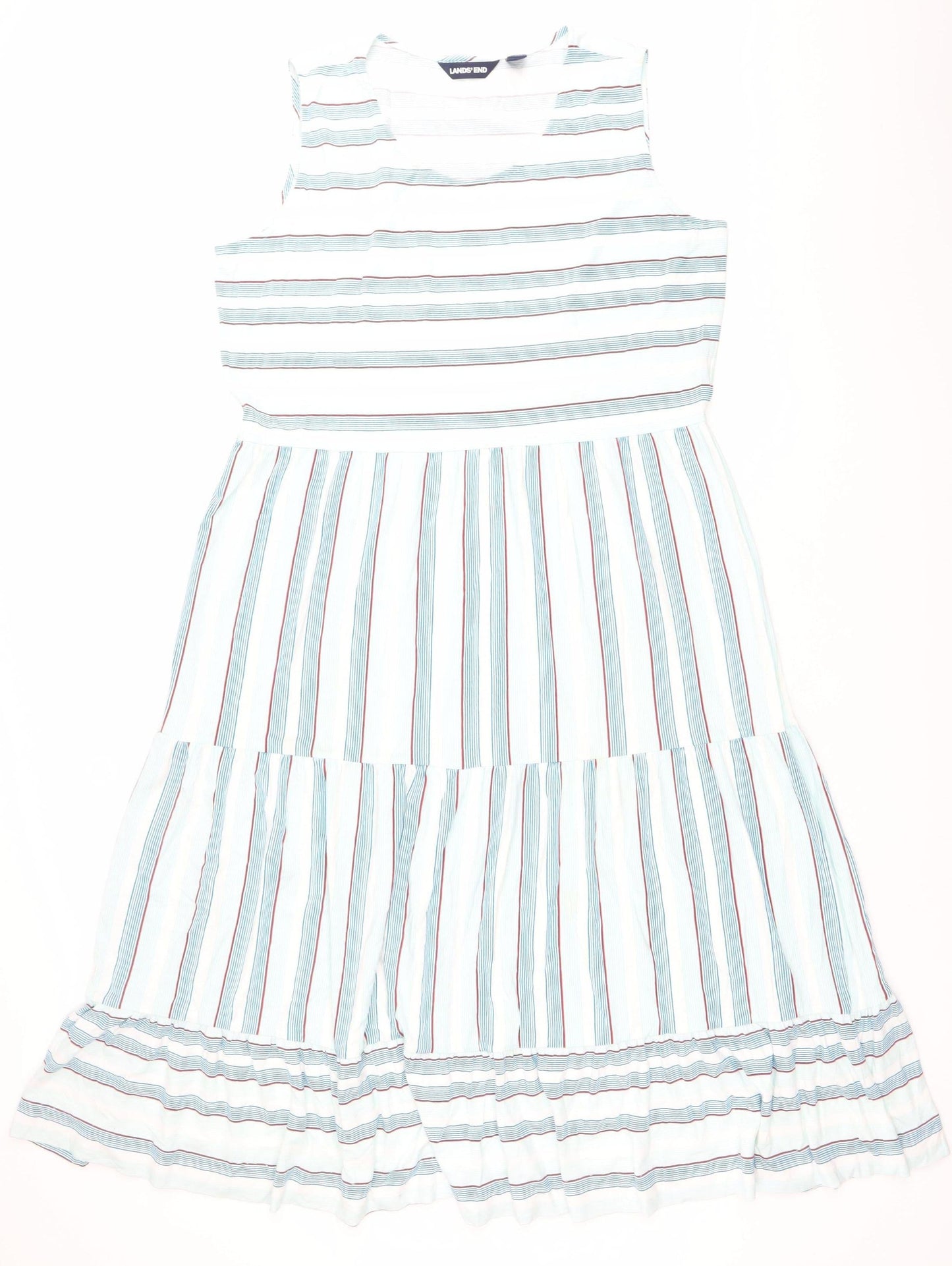 Lands' End Womens White Blue Striped Midi A-Line Dress XL