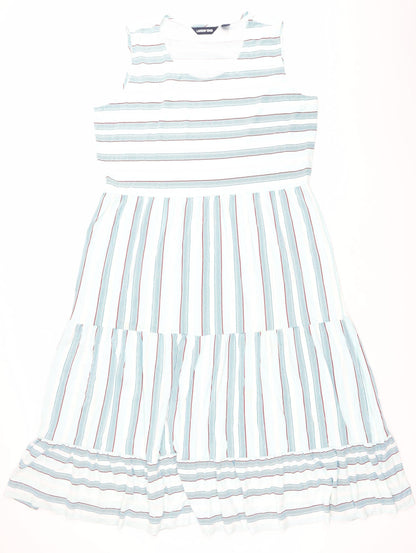 Lands' End Womens White Blue Striped Midi A-Line Dress XL