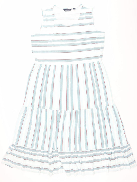 Lands' End Womens White Blue Striped Midi A-Line Dress XL