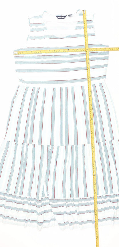 Lands' End Womens White Blue Striped Midi A-Line Dress XL