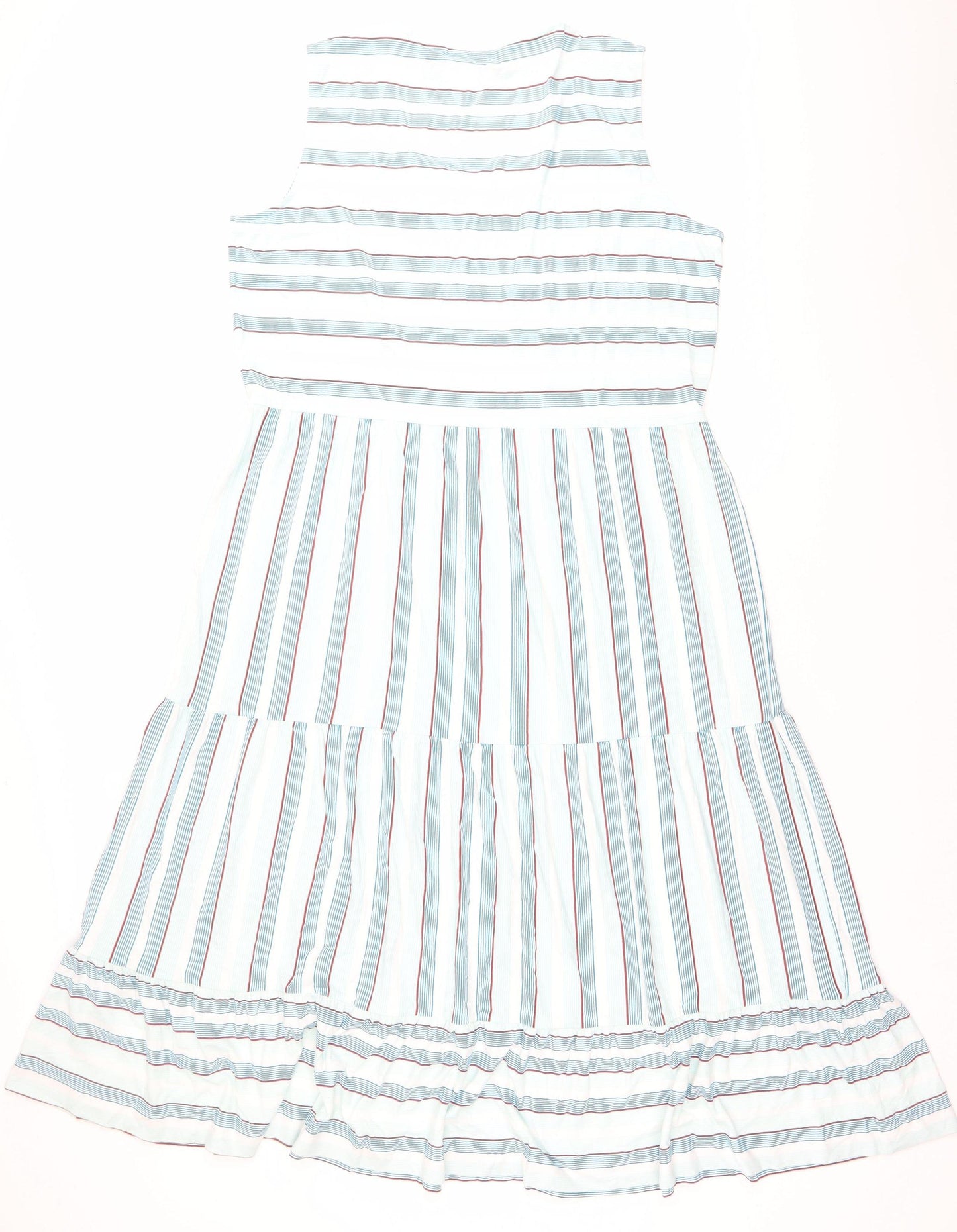 Lands' End Womens White Blue Striped Midi A-Line Dress XL