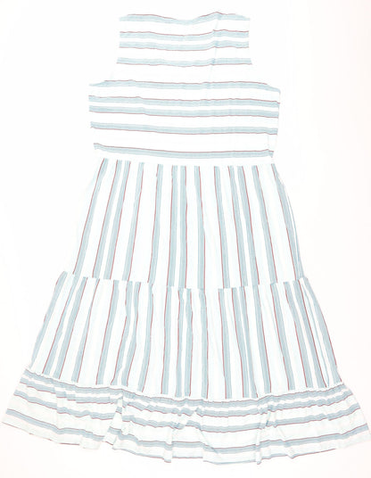 Lands' End Womens White Blue Striped Midi A-Line Dress XL