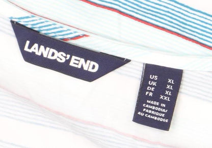 Lands' End Womens White Blue Striped Midi A-Line Dress XL