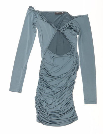 PrettyLittleThing Women’s Blue Ruched Bodycon Mini Dress Size 8
