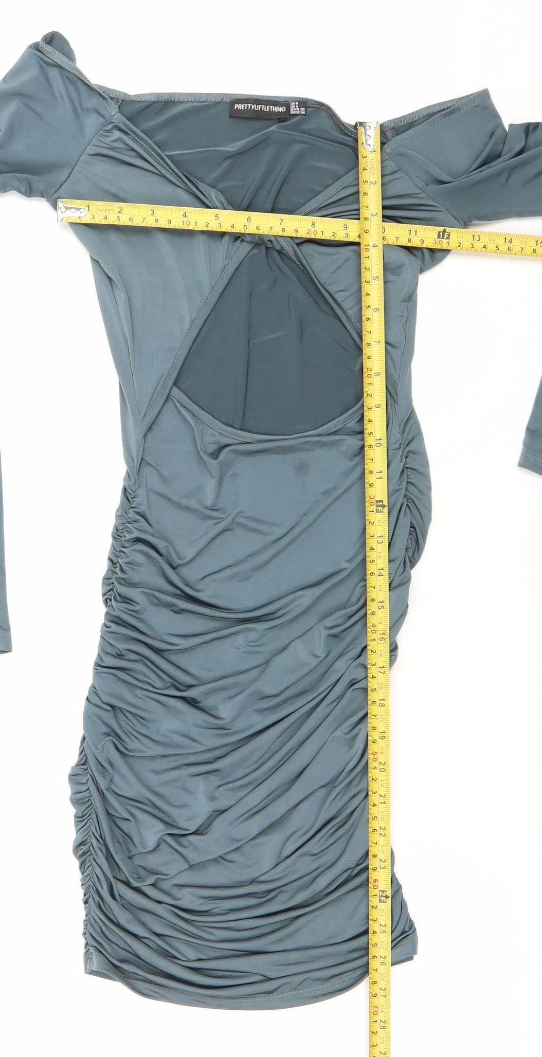 PrettyLittleThing Women’s Blue Ruched Bodycon Mini Dress Size 8