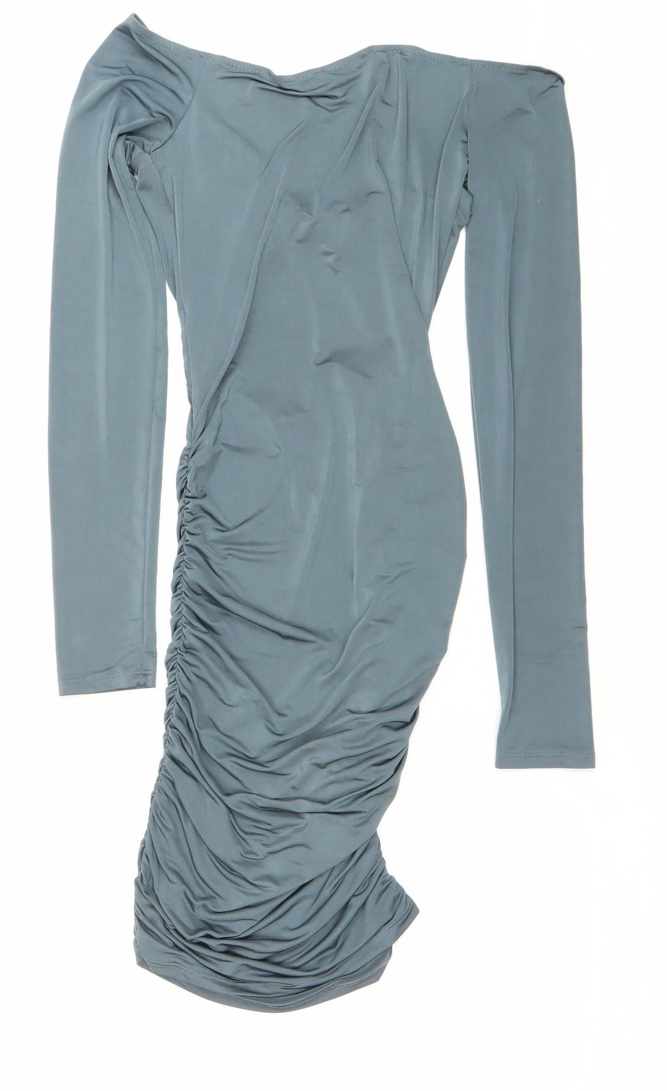 PrettyLittleThing Women’s Blue Ruched Bodycon Mini Dress Size 8