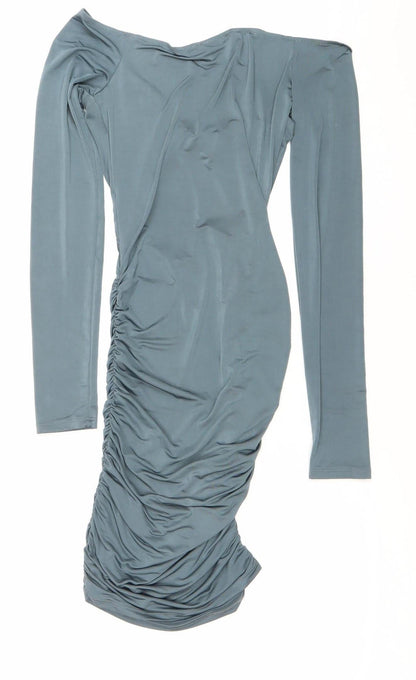 PrettyLittleThing Women’s Blue Ruched Bodycon Mini Dress Size 8