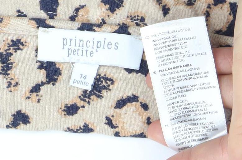 Womens UK Size 14 Principles Beige Basic T-Shirt