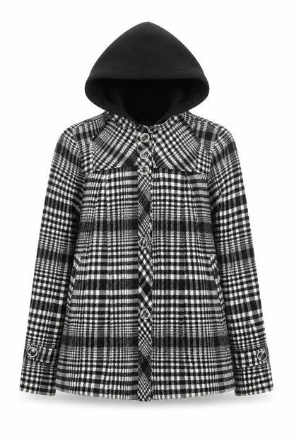 Vans Womens Black Plaid Hooded Mid-Length Jacket Size M