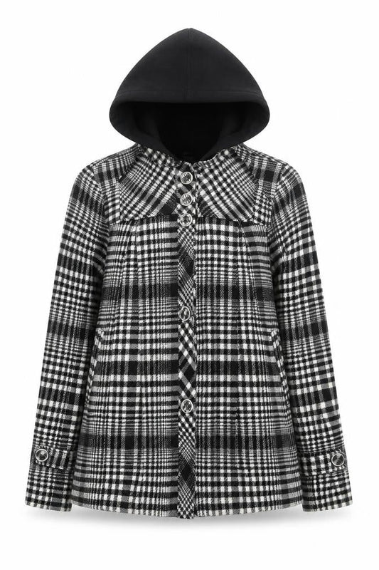 Vans Womens Black Plaid Hooded Mid-Length Jacket Size M