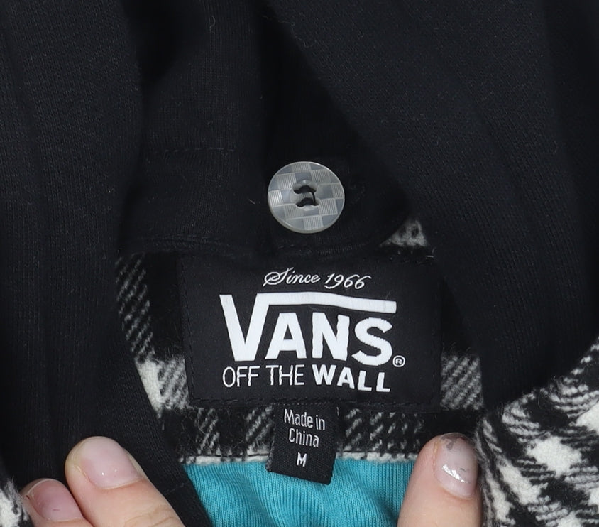 Vans Womens Black Plaid Hooded Mid-Length Jacket Size M