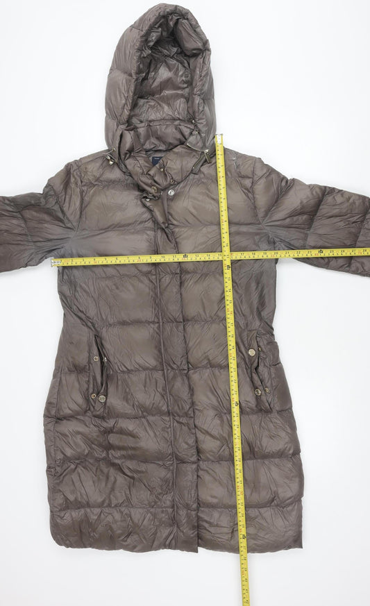 Armani Jeans Women Brown Size 12 Down Long Puffer Coat Hooded