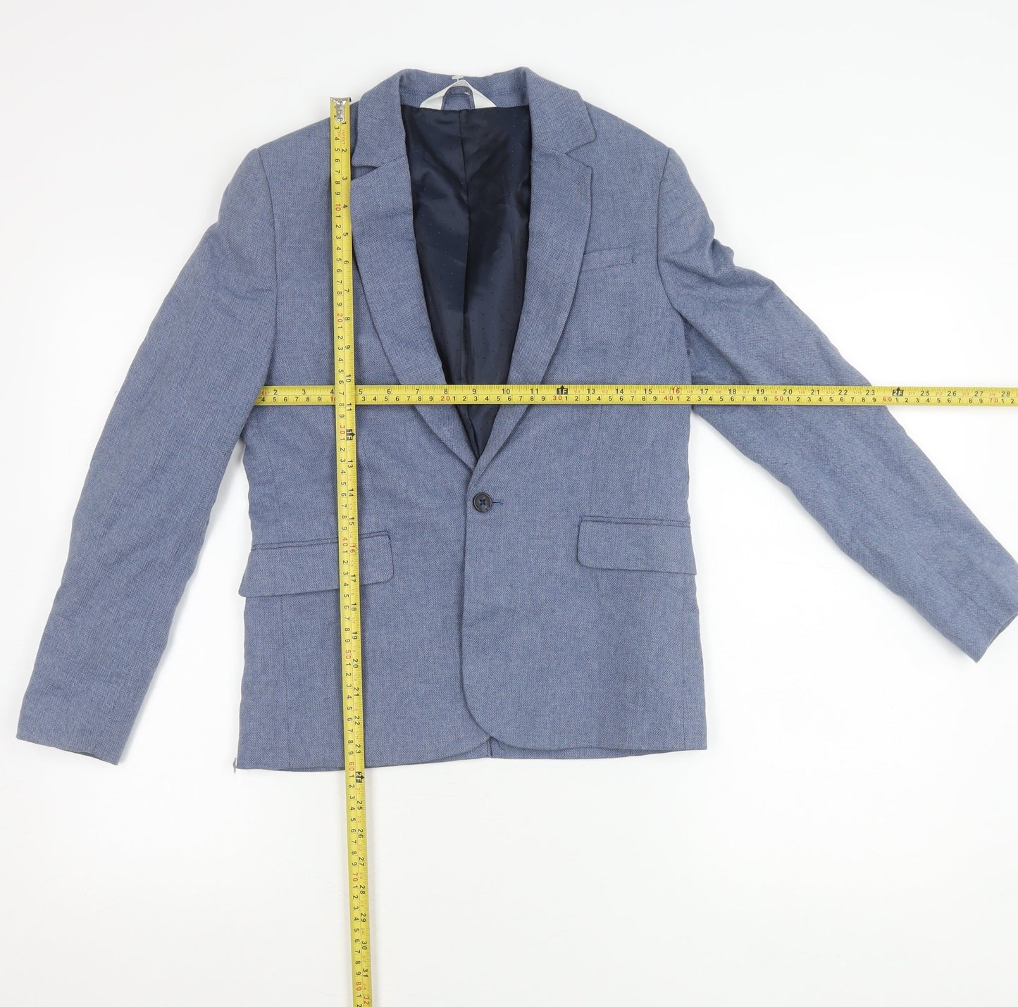 H&M Boys Blue Slim Fit Suit Jacket 12 Years Cotton Linen Blend