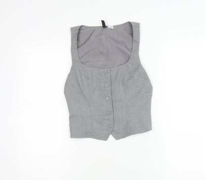 Womens UK Size XS H&M Grey Cropped Button-Up