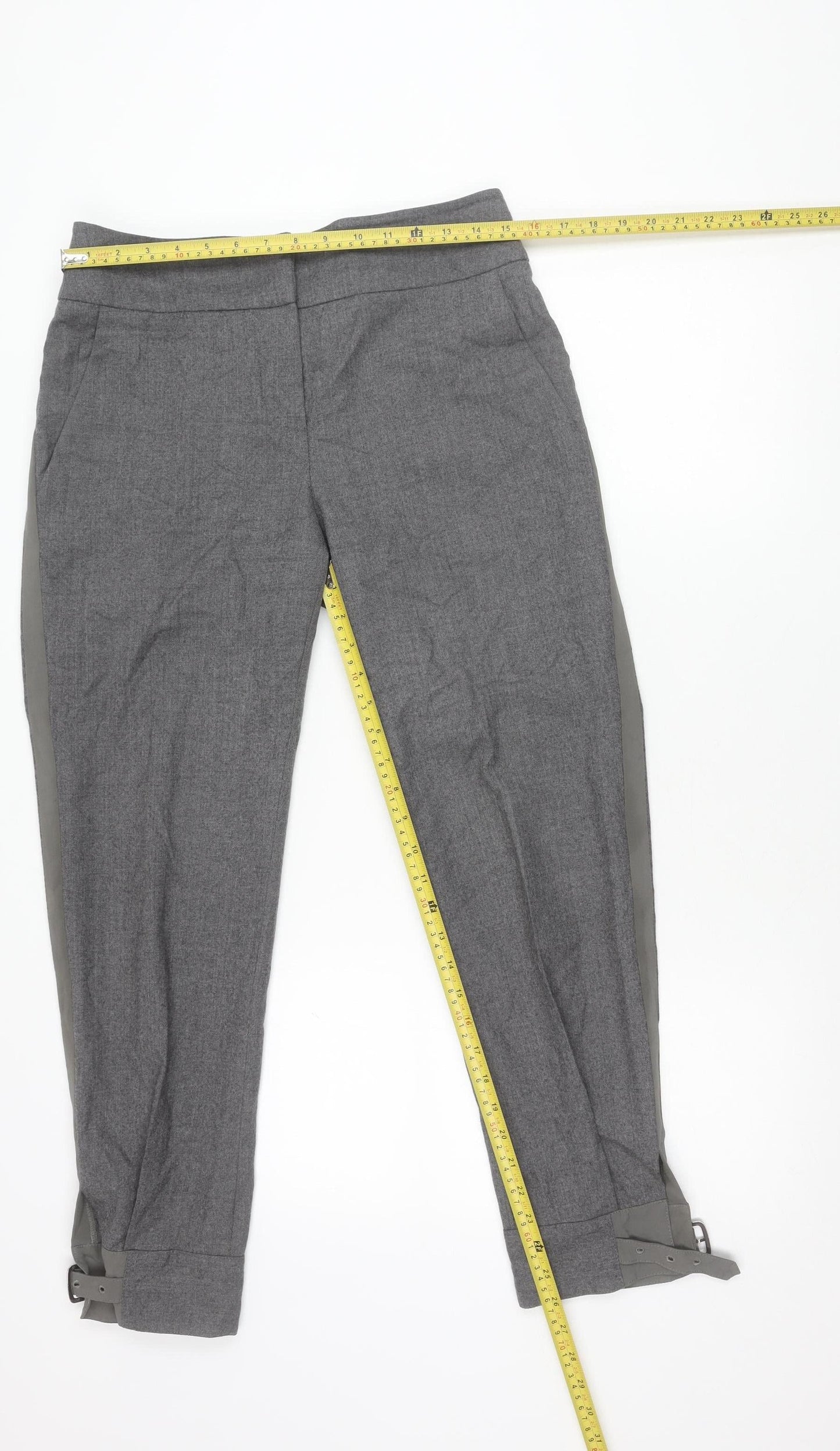 MaxMara Women’s Grey Wool Tapered Trousers Size 10 Belted Workwear