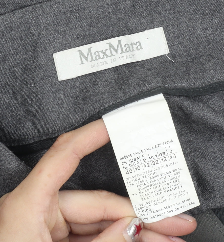 MaxMara Women’s Grey Wool Tapered Trousers Size 10 Belted Workwear
