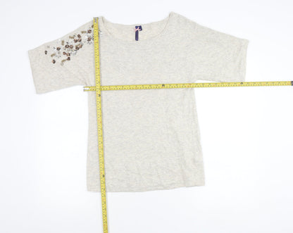 Archeologie Women’s Beige Beaded Boat Neck Knit T-Shirt Size M