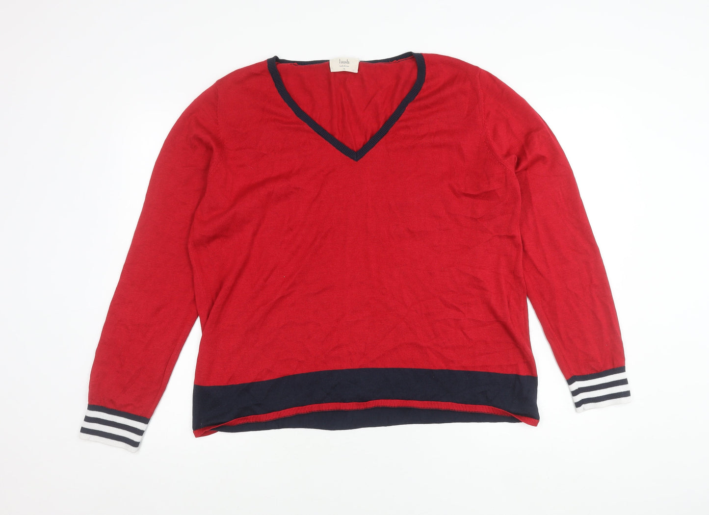 Hush Women's Red V-Neck Knit Jumper XL Cotton Blend