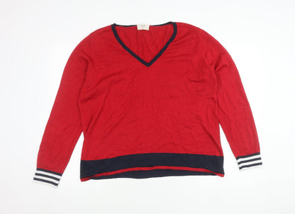 Hush Women's Red V-Neck Knit Jumper XL Cotton Blend