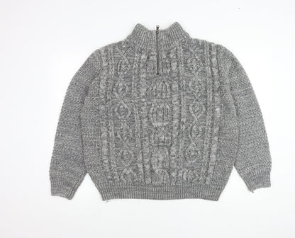 Easy Mens Grey Cable-Knit Mock Neck 1/4 Zip Pullover Jumper L