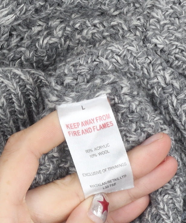 Easy Mens Grey Cable-Knit Mock Neck 1/4 Zip Pullover Jumper L