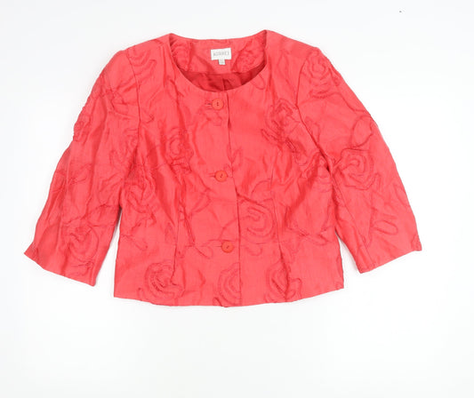 Kaliko Women Red Linen Blend Floral Suit Jacket Size 14