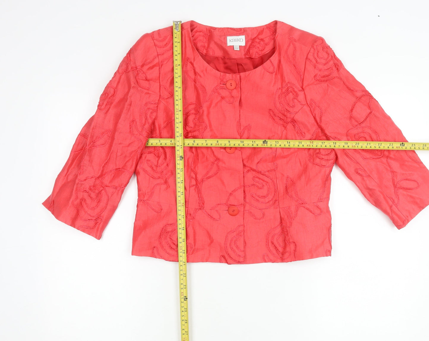 Kaliko Women Red Linen Blend Floral Suit Jacket Size 14