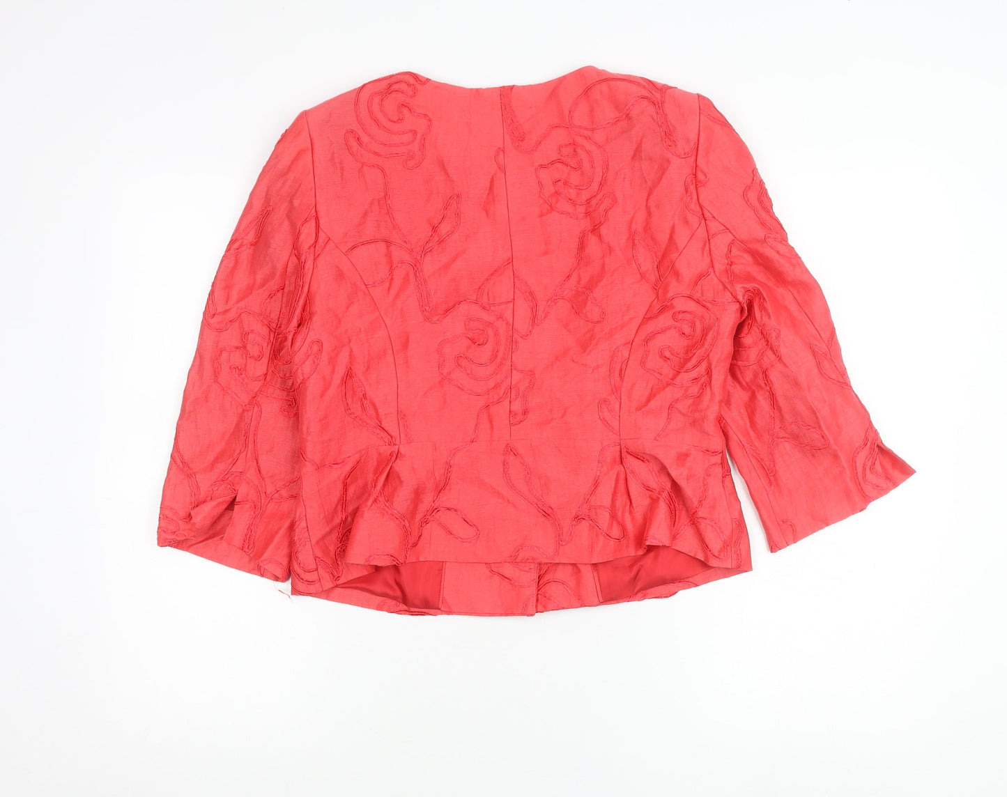 Kaliko Women Red Linen Blend Floral Suit Jacket Size 14