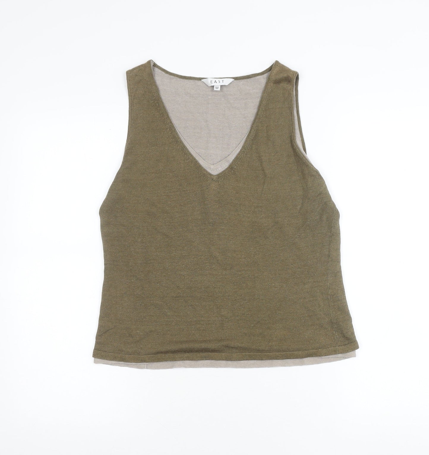 EAST Womens Green Linen Viscose Tank Top Size M V-Neck Sleeveless