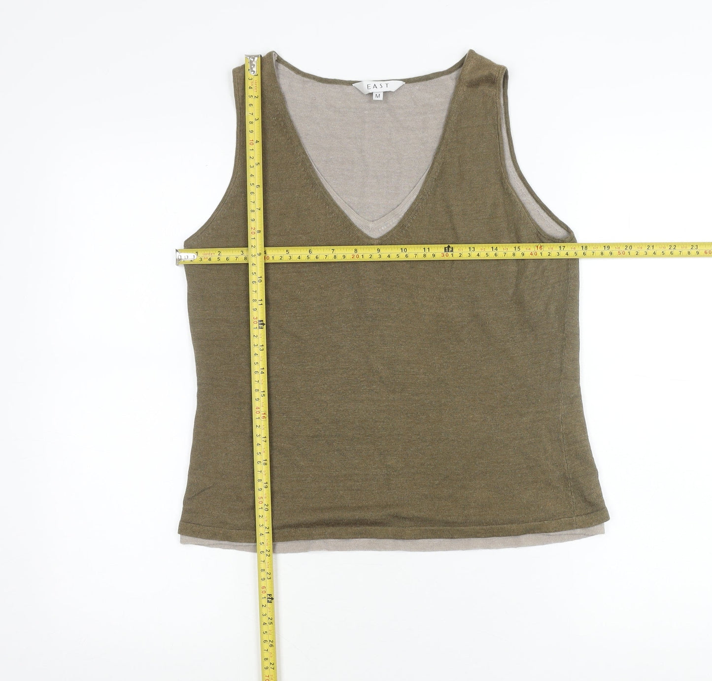 EAST Womens Green Linen Viscose Tank Top Size M V-Neck Sleeveless