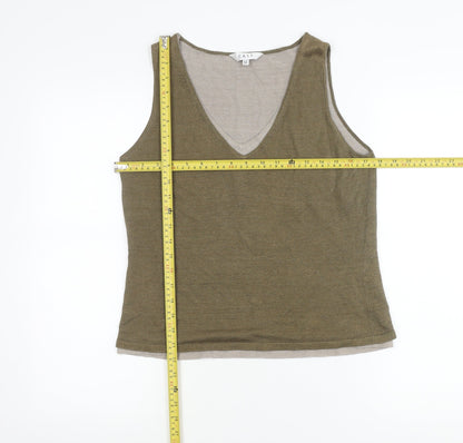 EAST Womens Green Linen Viscose Tank Top Size M V-Neck Sleeveless