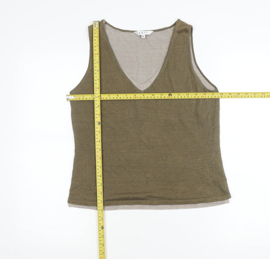 EAST Womens Green Linen Viscose Tank Top Size M V-Neck Sleeveless