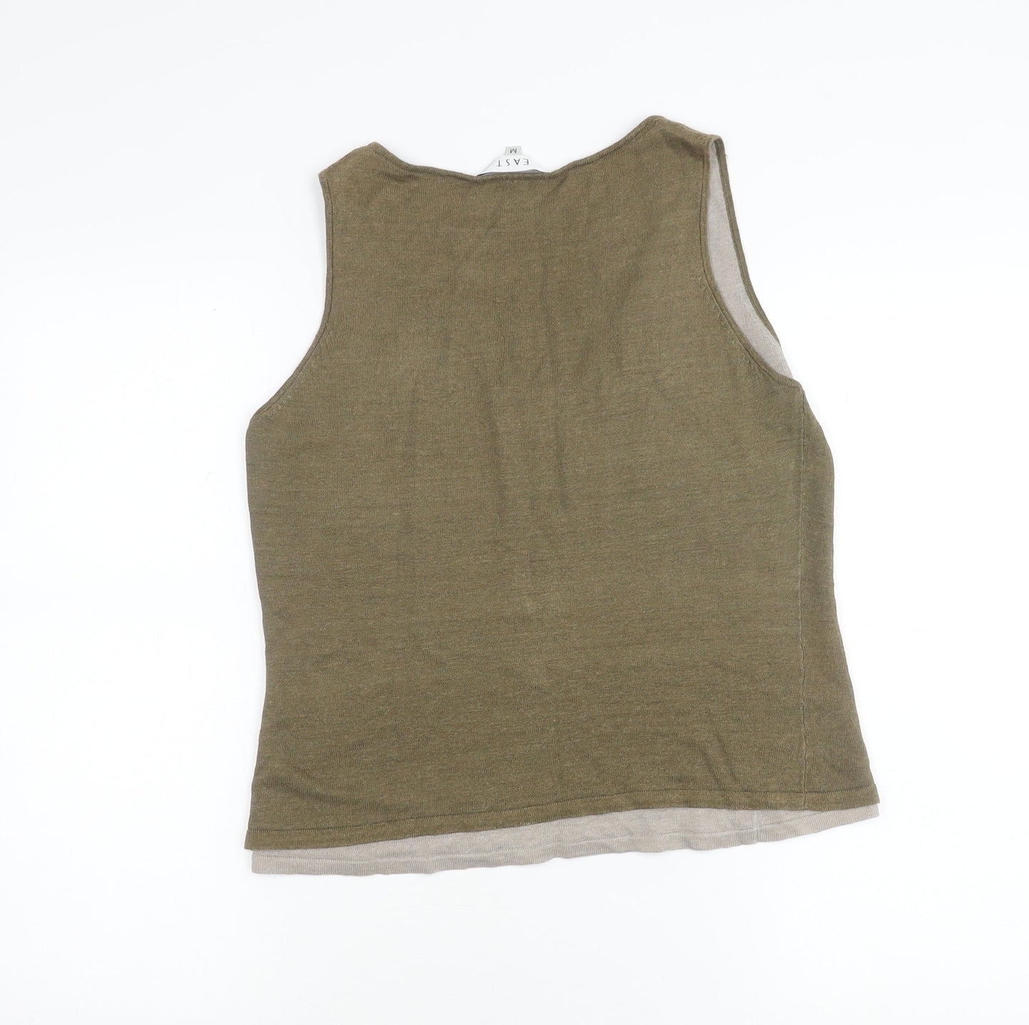 EAST Womens Green Linen Viscose Tank Top Size M V-Neck Sleeveless