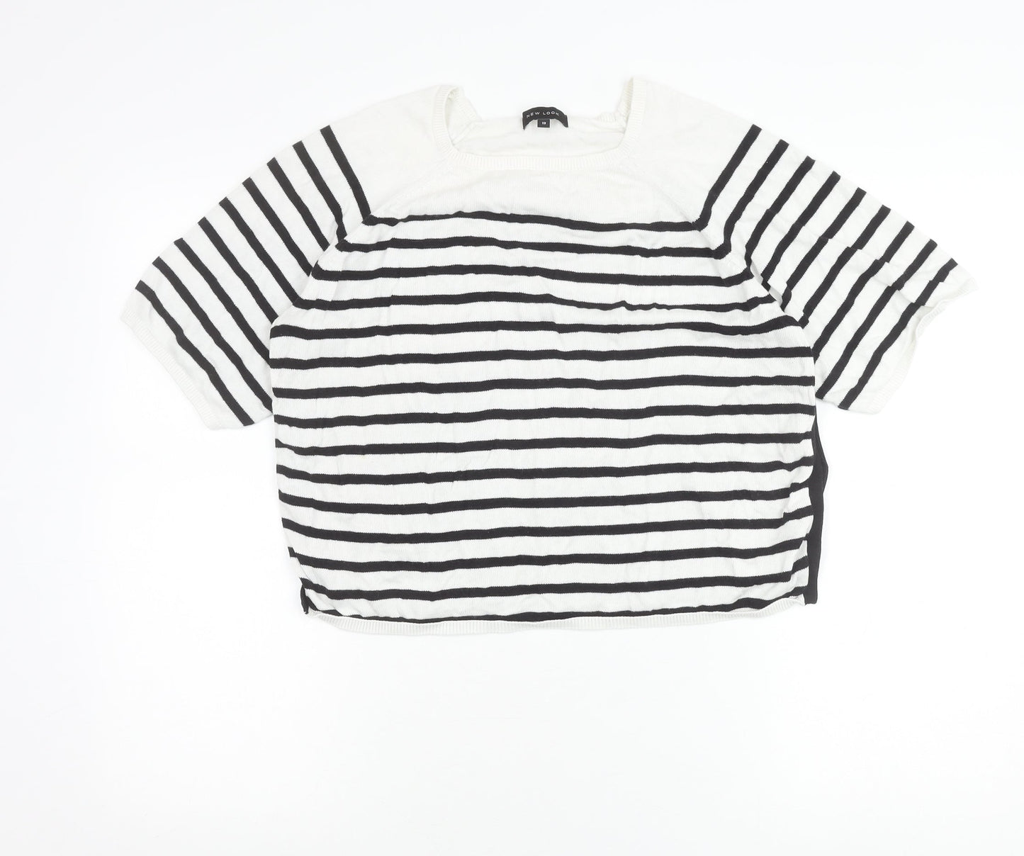 New Look Women’s Black White Striped T-Shirt Size 12 Short Sleeve