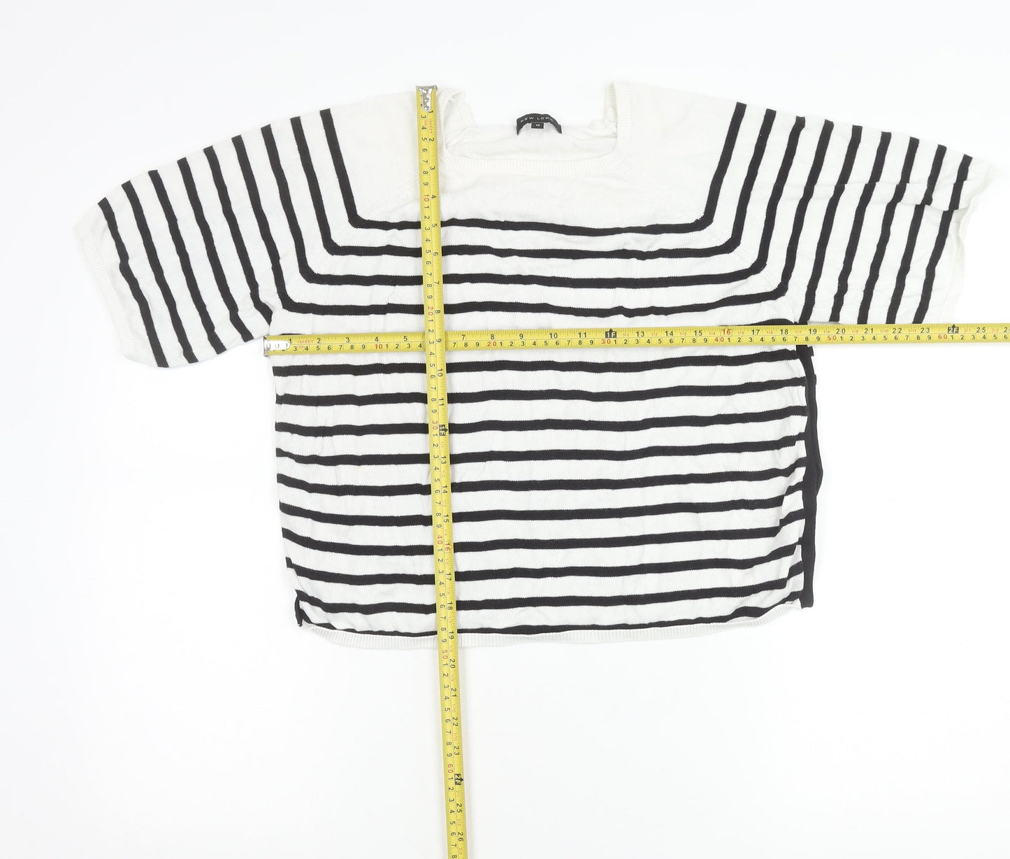 New Look Women’s Black White Striped T-Shirt Size 12 Short Sleeve